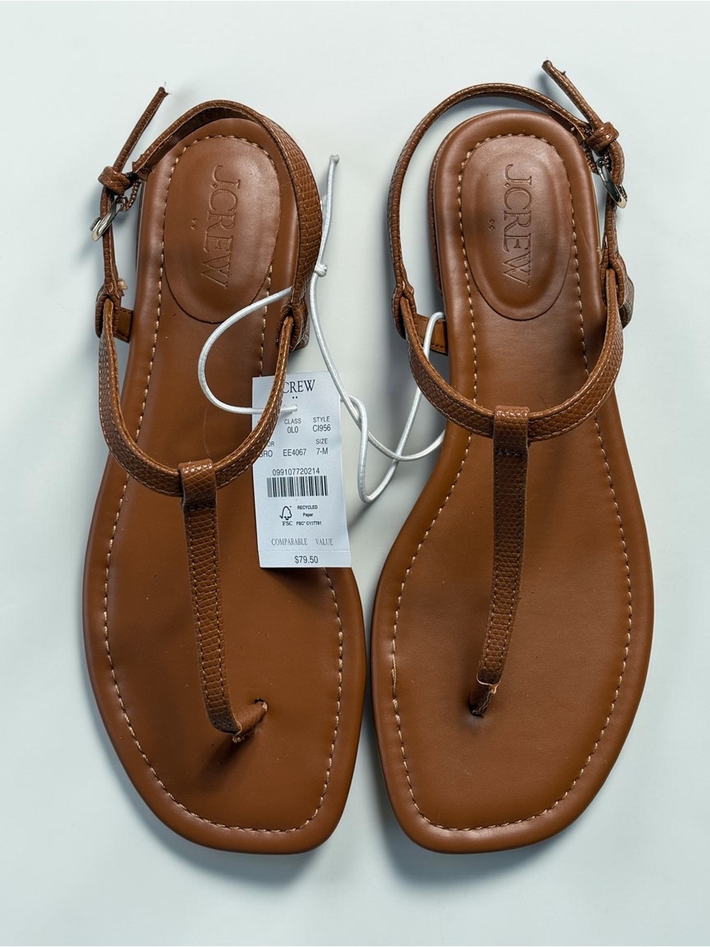 NWT J Crew Factory Ankle Strap Thong Sandals 7 Cognac Brown CI956 - Picture 2 of 5